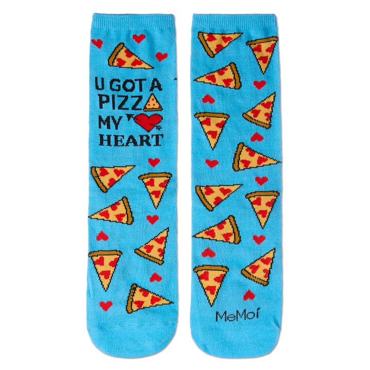 Greeting Card Socks Blue U Gotta Pizza My Heart