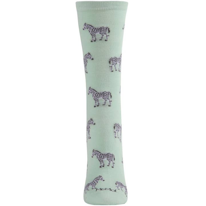 Women's Bamboo Crew Socks Mint Zebras