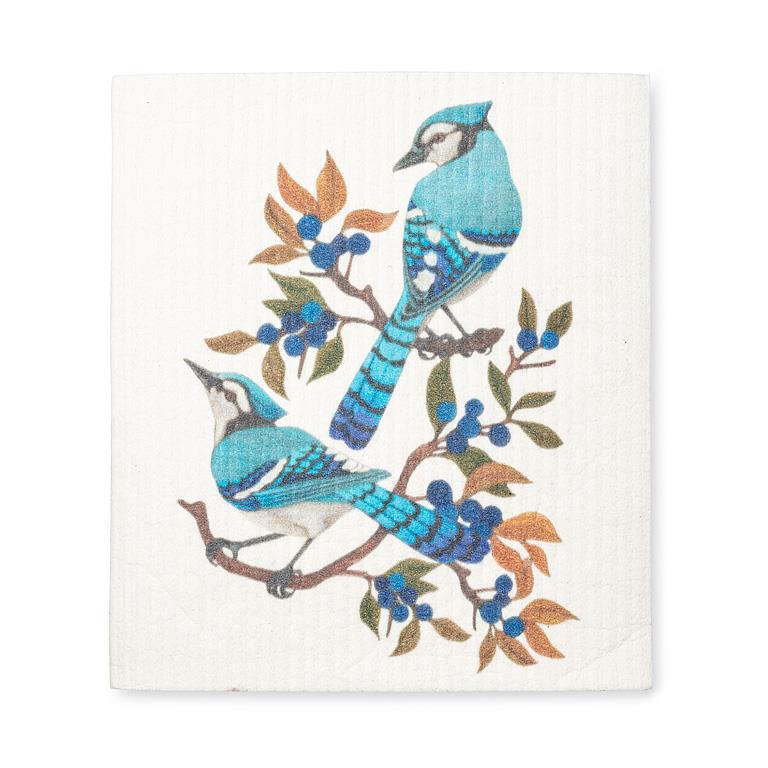Swedish Dishcloth Blue Jays + Berries