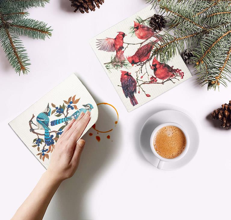 Swedish Dishcloth Blue Jays + Berries