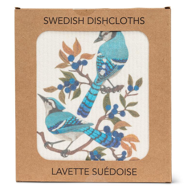 Swedish Dishcloth Blue Jays + Berries