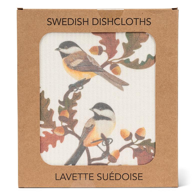 Swedish Dishcloth Chickadees + Oak Leaves