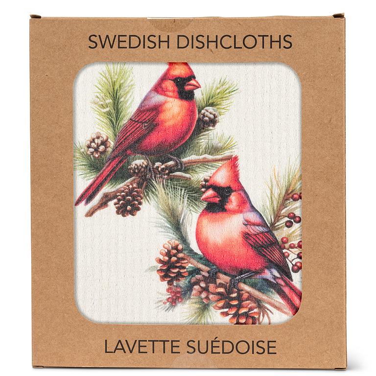 Cardinals & Pinecones Swedish Dishcloth