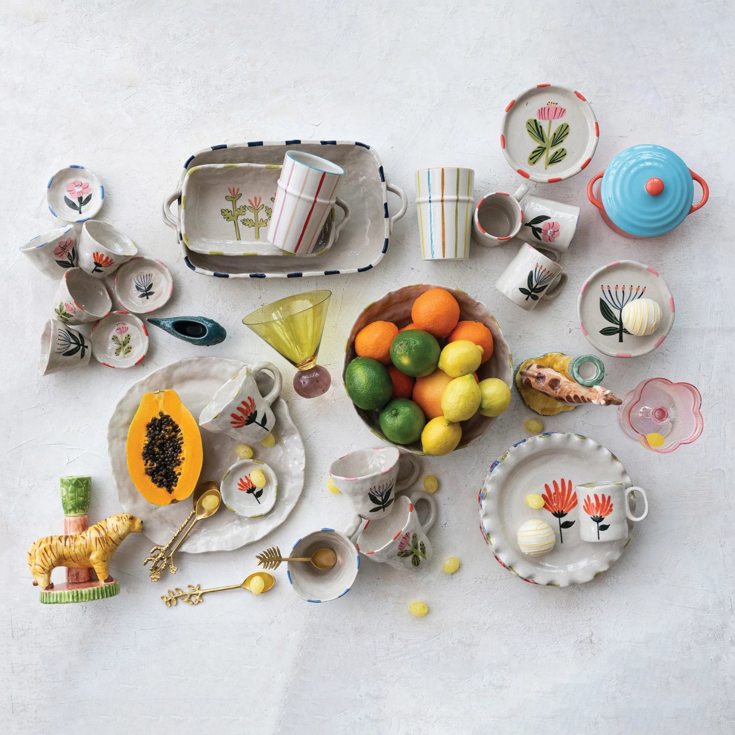 3-1/4" Hand-Painted Stoneware Dish – Organic Shape with Flower Design