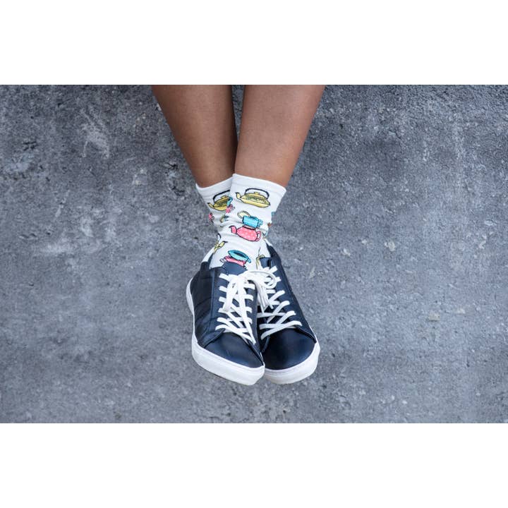 Women's Bamboo Crew Socks Ivory Tea Time