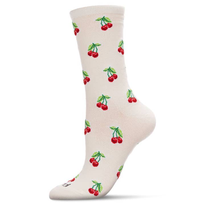 Women's Bamboo Crew Socks Marshmallow Cheeries