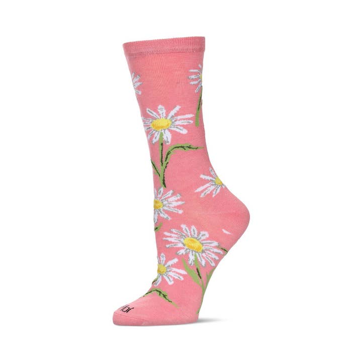 Women's Bamboo Crew Socks Salmon Rose Daisy