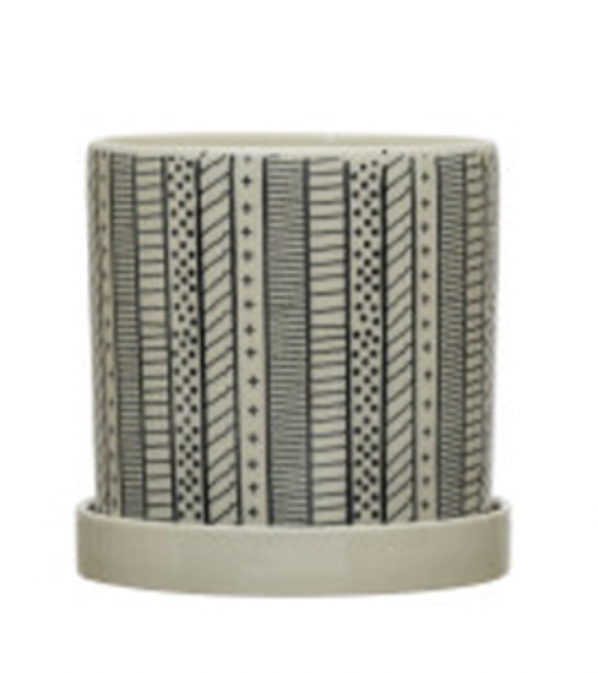 Planter with Saucer Pattern Black & White