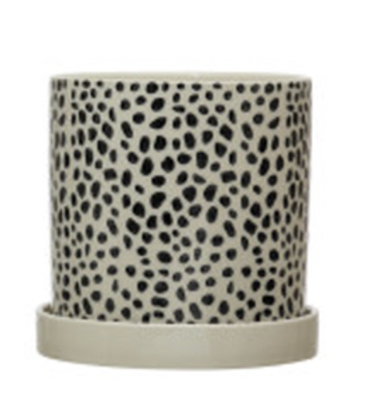 Planter with Saucer Pattern Black & White