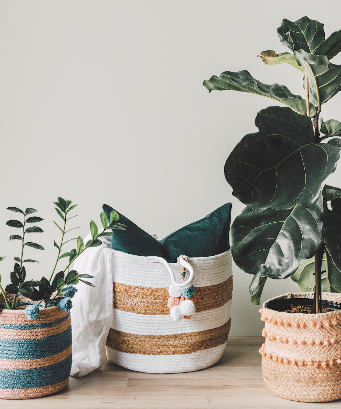 Basket Jute Small Stripe Lagoon