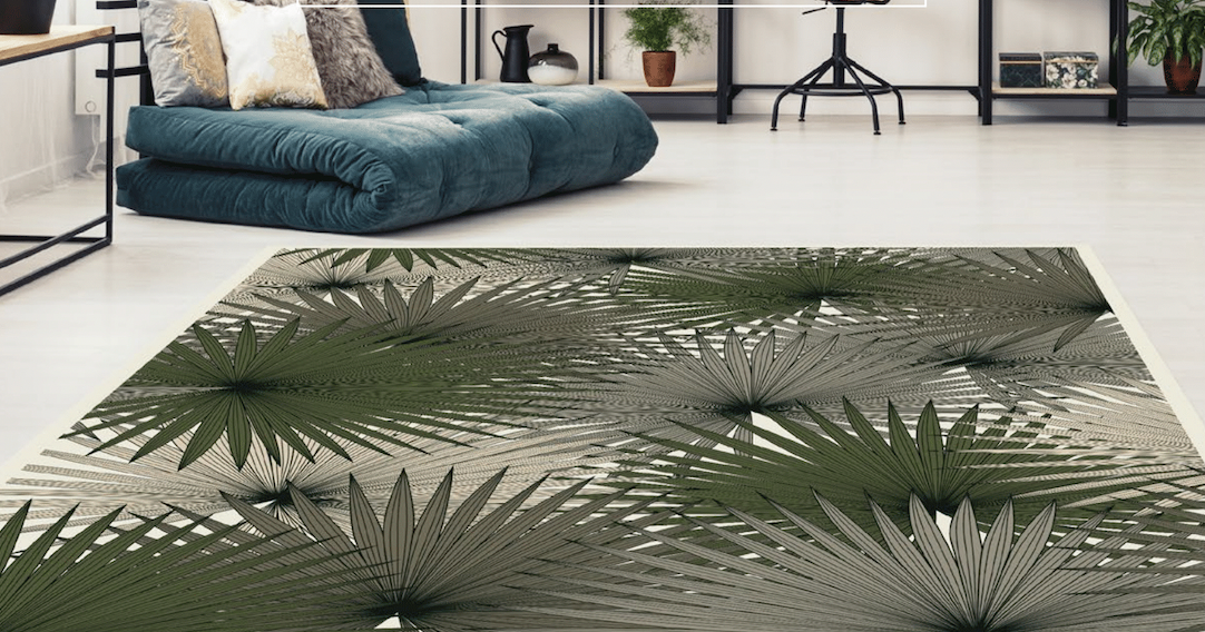 Beaumont Vinyl Floor Mat Grey Palm Leaves
