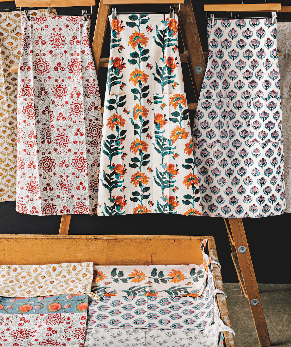 Apron Block Print Bouquet