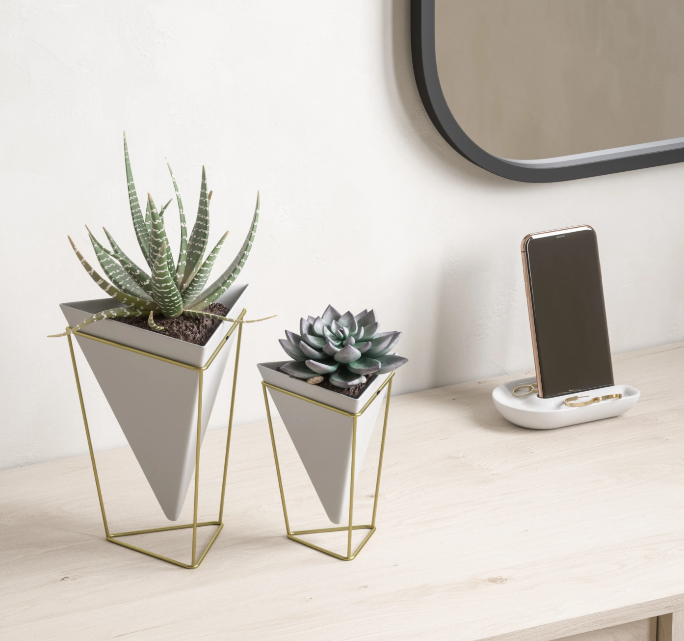 Trigg White & Brass Tabletop Planter - Set of 2