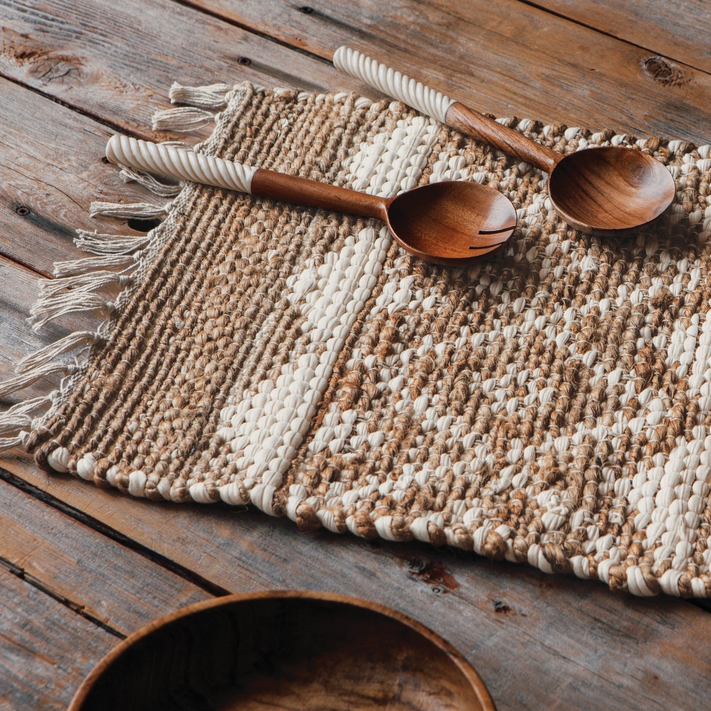 Table Runner 72 Jute/Cotton Villa White
