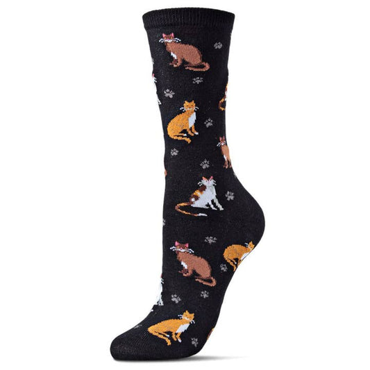 Women's Bamboo Crew Socks Black Cats + Friend