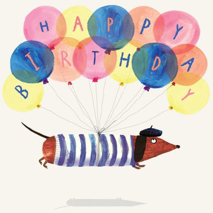 Sausage Dog Balloon Birthday Greeting Card