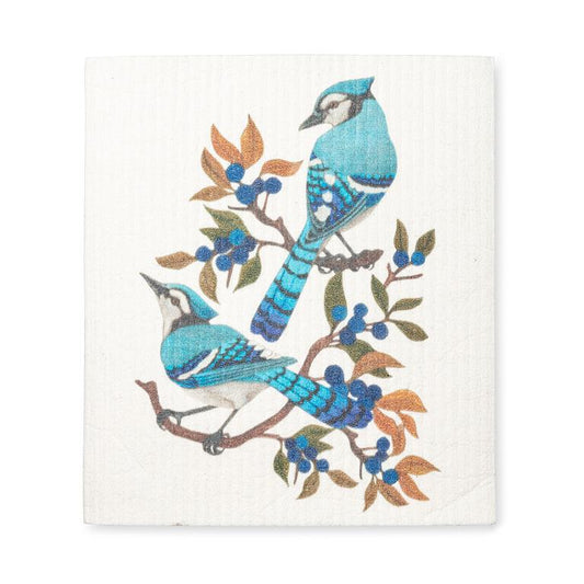 Swedish Dishcloth Blue Jays + Berries