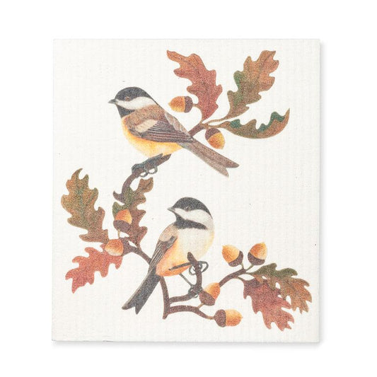 Swedish Dishcloth Chickadees + Oak Leaves
