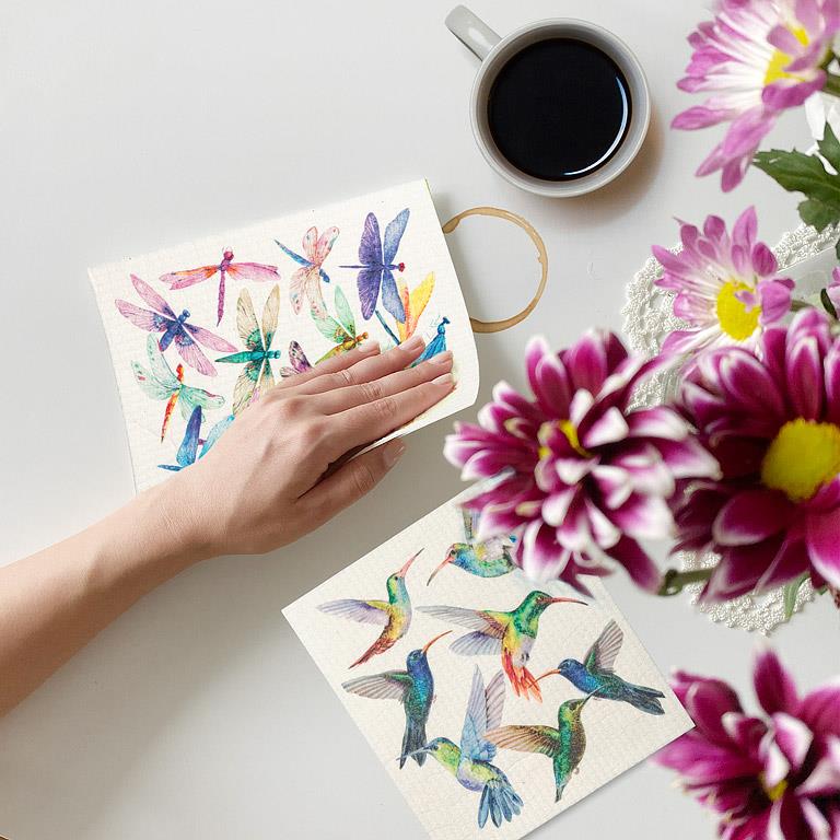 Swedish Dishcloth Colourful Hummingbirds