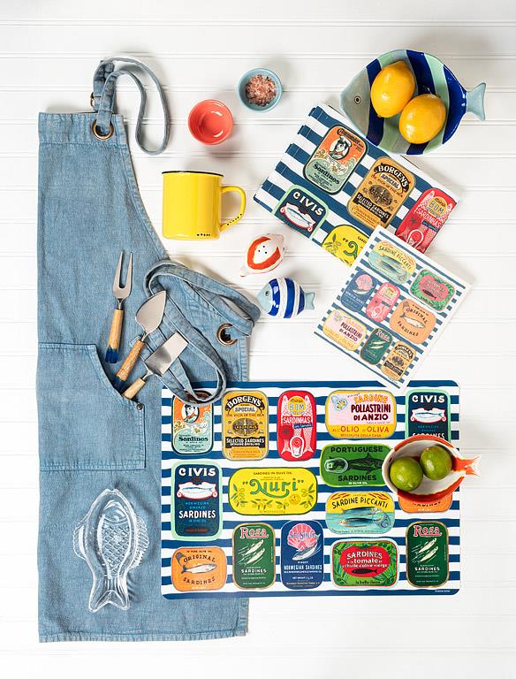 Swedish Dishcloth Sardine Tins On Stripes