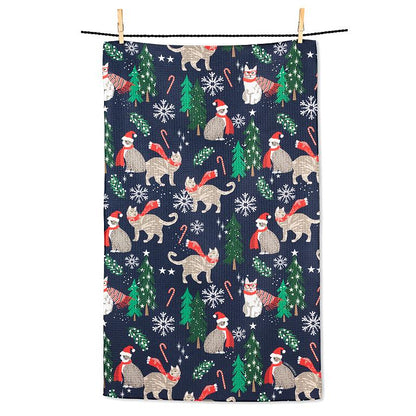 Festive Cats Recycled Kitchen Towel