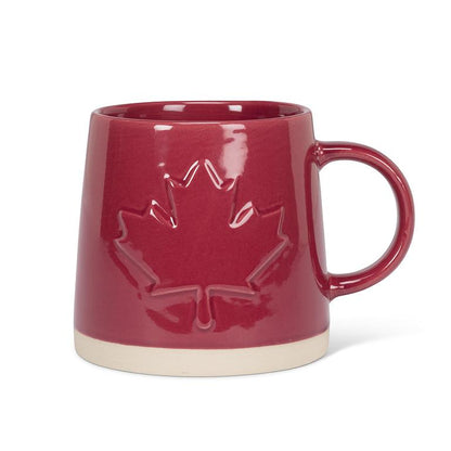 Red Embossed Maple Leaf Stoneware Mug