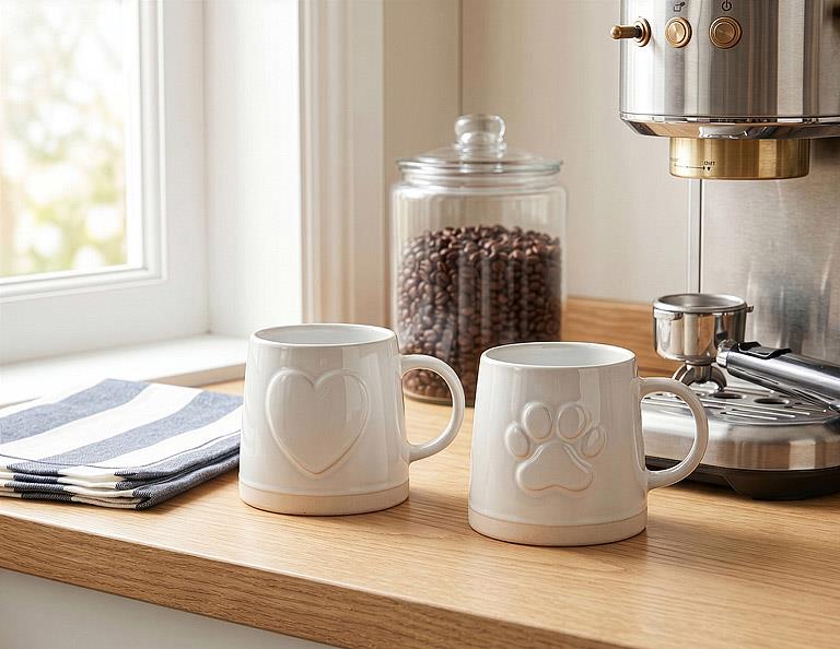 White Embossed Heart Stoneware Mug