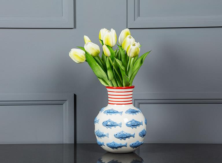 Medium Vase With Fish + Striped
