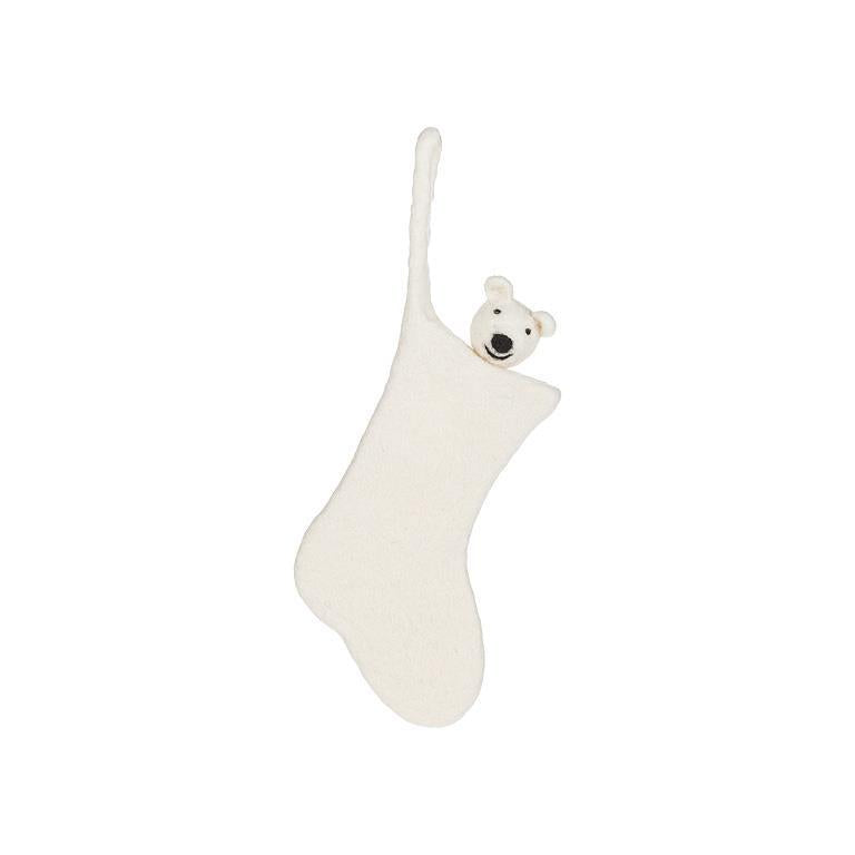 F118 - Mini White Stocking w/Polar Bear Ornament