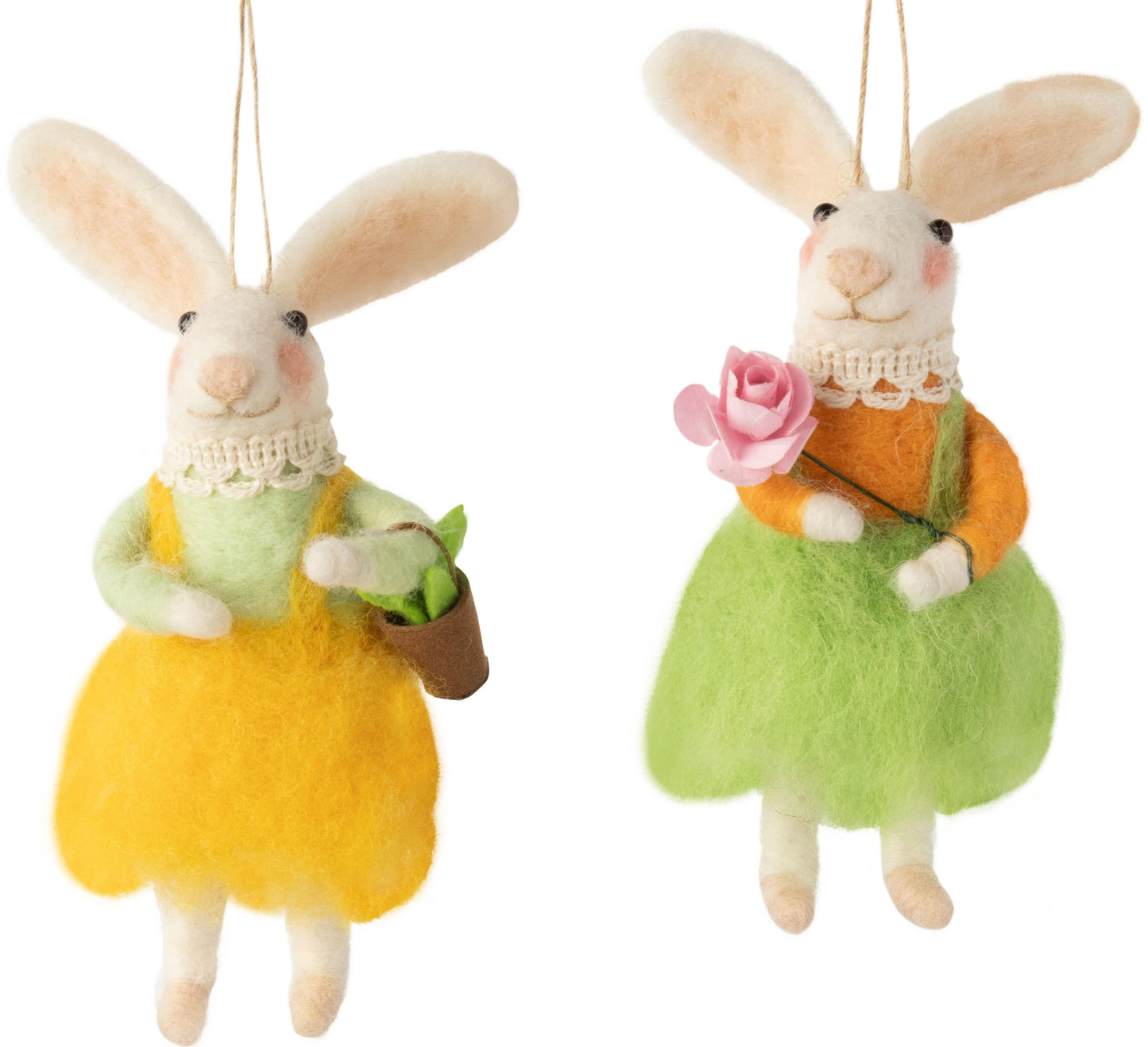 Felt Bunny Ornament With Flossy Wool Skirts