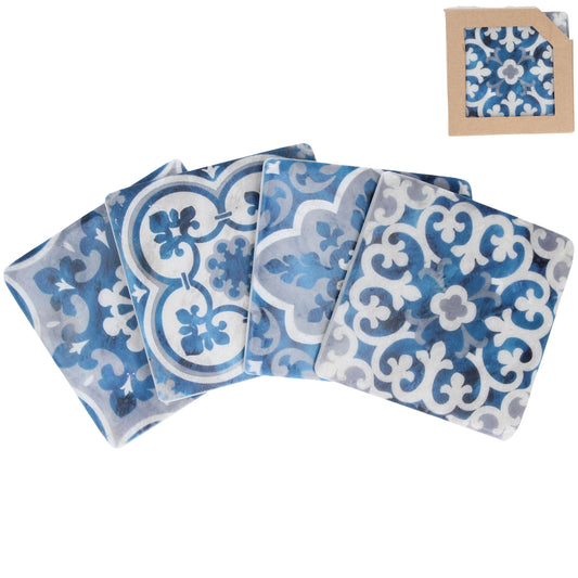 Blue + White Tile Set of 4 Coasters
