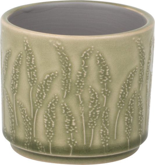 Floral Stem Pattern Ceramic Pot Cover Pale Green 3"