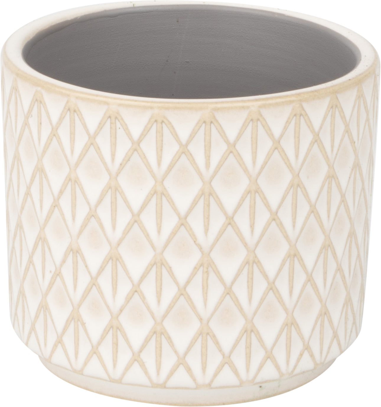 Diamond Pattern Ceramic Pot Cover Pale Off White Beige 3"