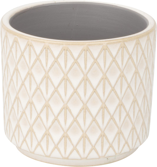 Diamond Pattern Ceramic Pot Cover Pale Off White Beige 3"