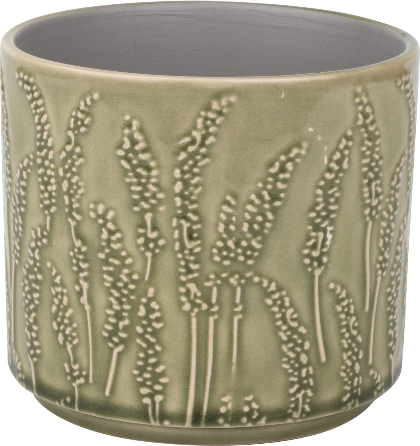 Floral Stem Pattern Ceramic Pot Cover Pale Green 7"