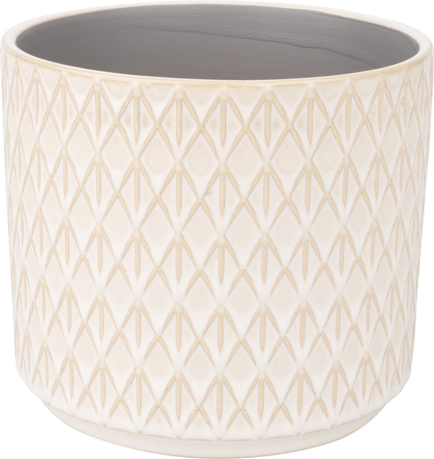 Diamond Pattern Ceramic Pot Cover Pale Off White Beige 5.5"