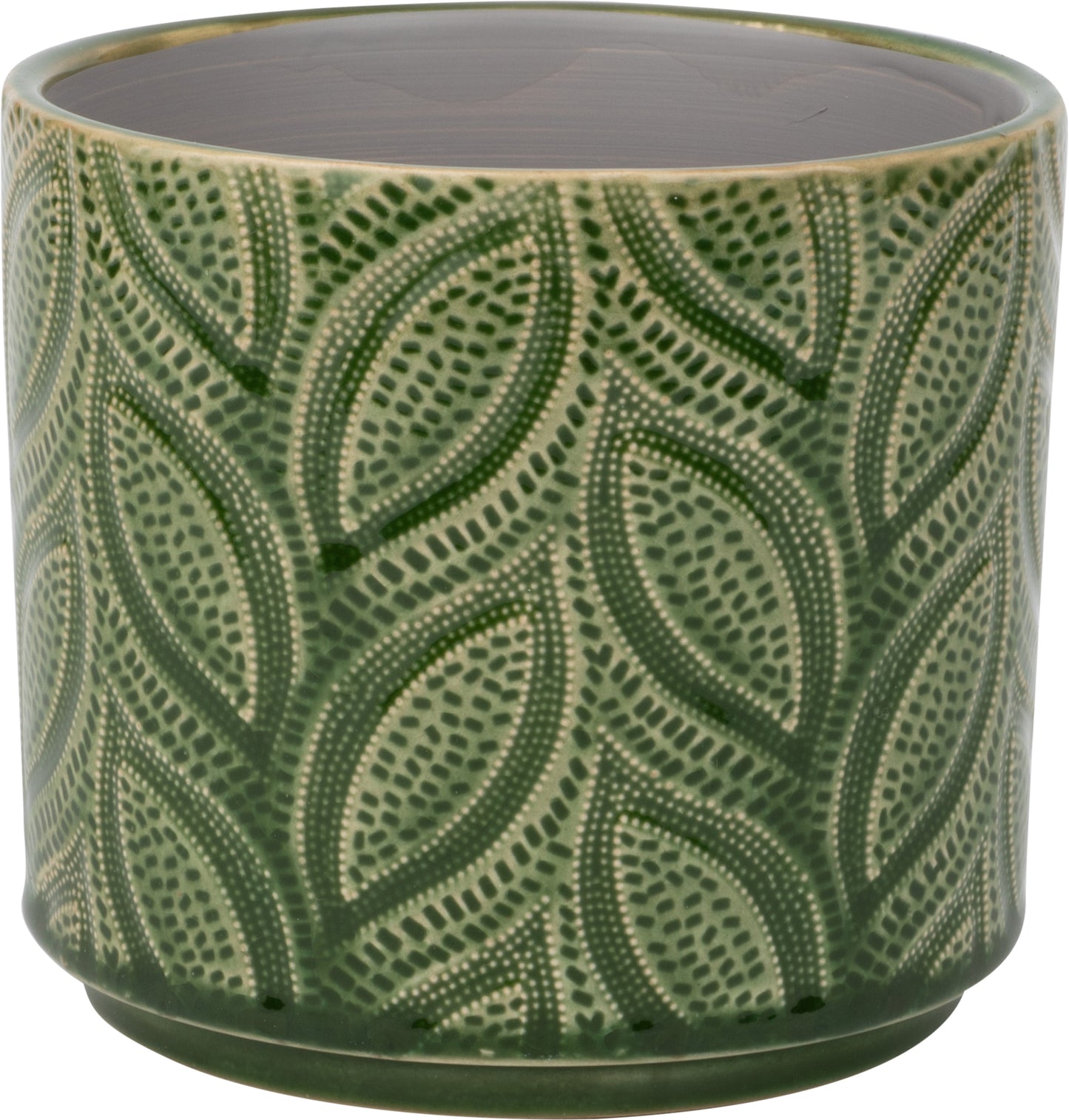 Leaf Pattern Ceramic Pot Cover Dark Green 5.5"