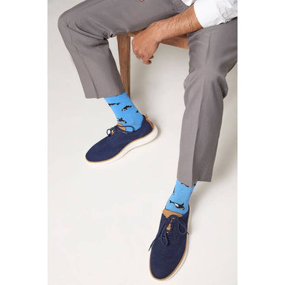 Men's Bamboo Crew Socks Azure Whales