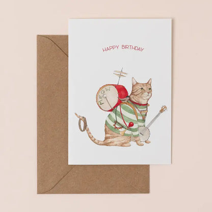 One Cat Band Birthday Card