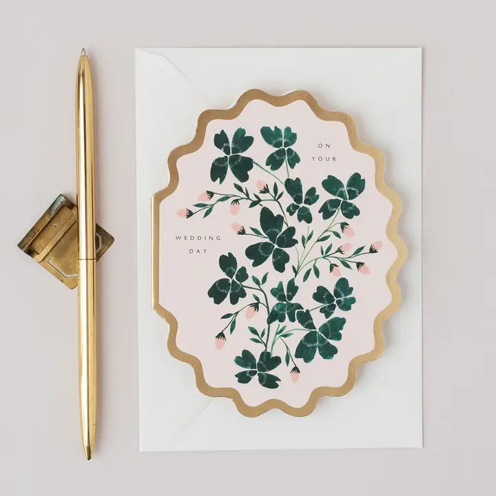 On Your Wedding Day Botanical Scallop Die Cut Card