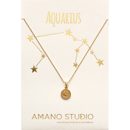 Tiny Zodiac Medallion Aquarius Necklace