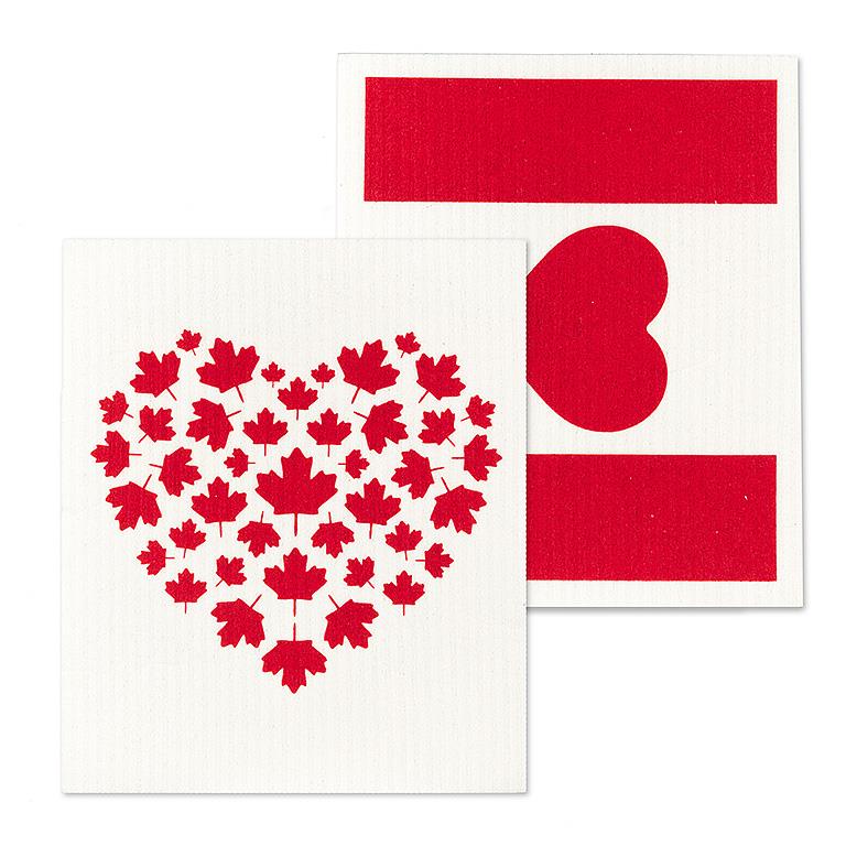 Swedish Dishcloths Set of 2 Canada Flag & Heart