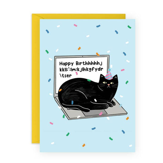 Cat On Laptop Funny Birthday Card