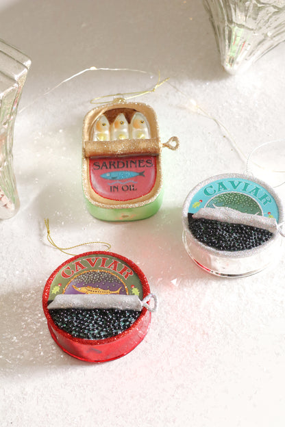 Caviar Glass Holiday Ornament, Red Glitter