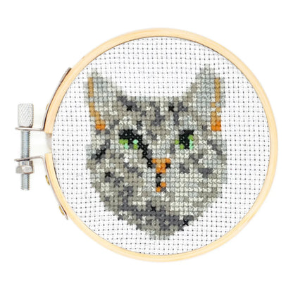 Mini Cross Stitch Embroidery Kit Grey Tabby Cat