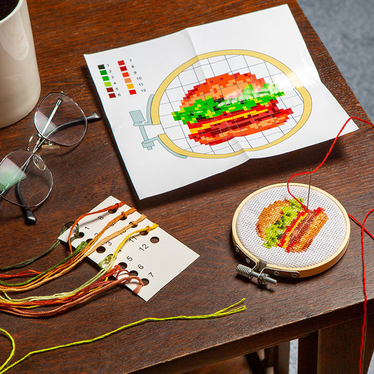 Mini Cross Stitch Embroidery Kit Burger