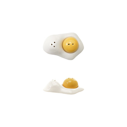 Hand-Painted Stoneware Egg Shaped Salt + Pepper Set – White & Yellow