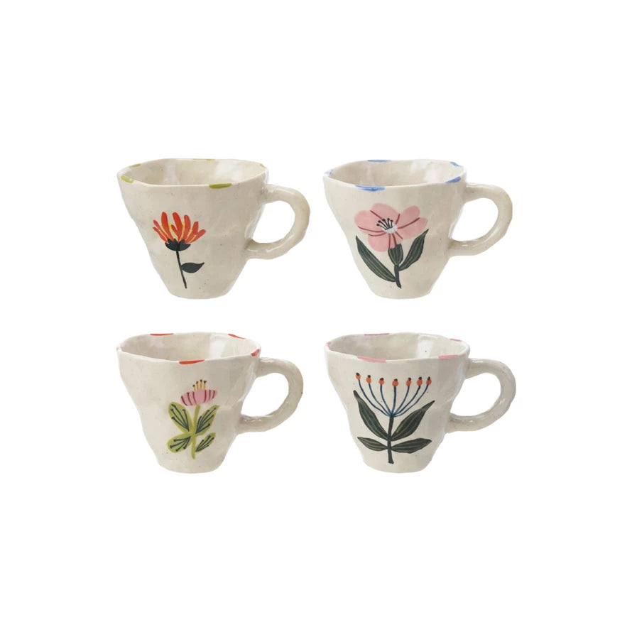 Hand-Painted Flower Stoneware Mug
