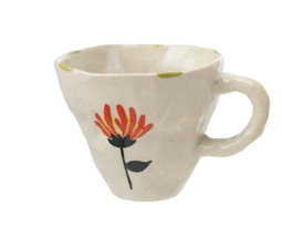 Hand-Painted Flower Stoneware Mug