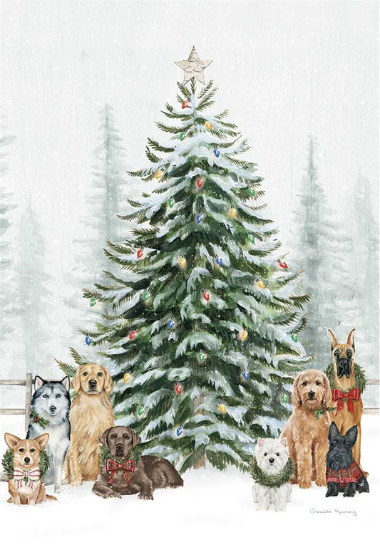 Dogs Around The Christmas Tree Card